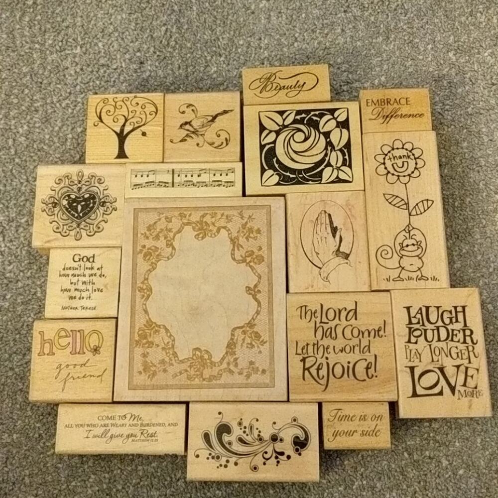 Wooden 17 Stamp Lot Spiritual Tree Craft Scrapbook